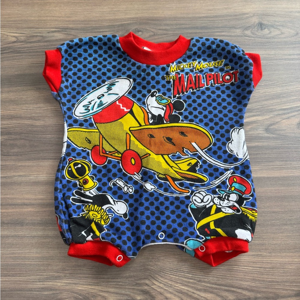 Vintage Rare Mickey Mouse Mail Pilot Baby Romper
